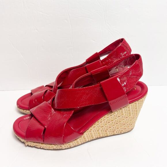 COLE HAAN RED PATENT LEATHER ESPADRILLE PLATFORM WEDGE WOMEN SIZE 6.5 - Picture 5 of 6